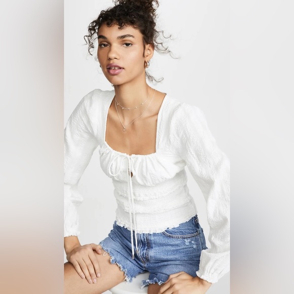 Free People Tops - Free People Solid Lolita Coastal Boho Blouse White Size Large